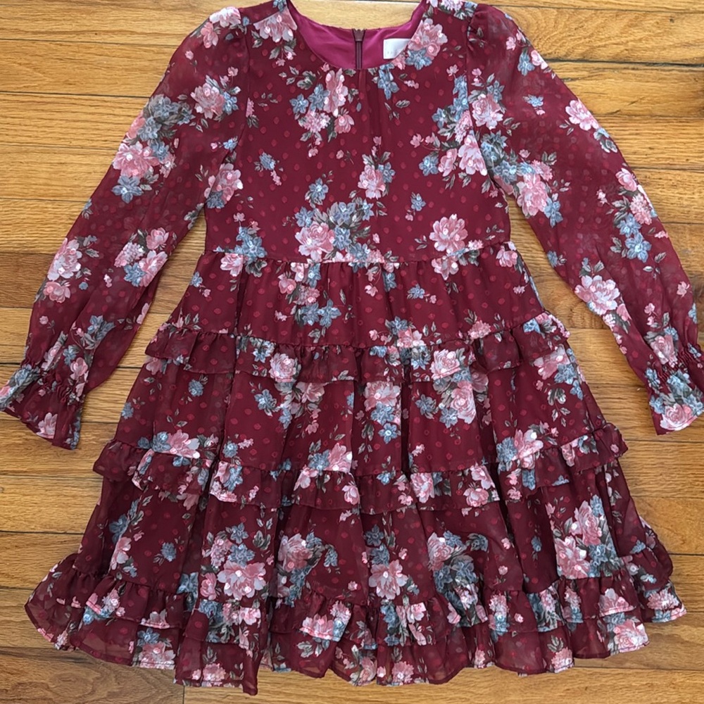 Burgundy floral dress. Size 7. By Rachel Parcell